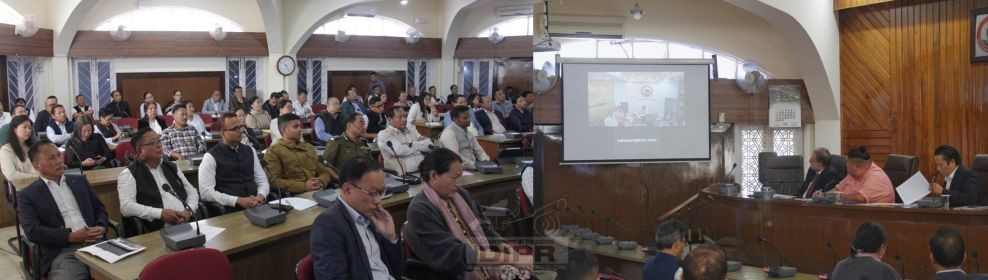 Nagaland Chief Minister, Neiphiu Rio virtually addresses a meeting of all line Departments/Sectoral Departments at the Secretariat Conference Hall, Kohima to review the state of preparedness for Hornbill Festival 2023 on October 18. (DIPR Photo)
